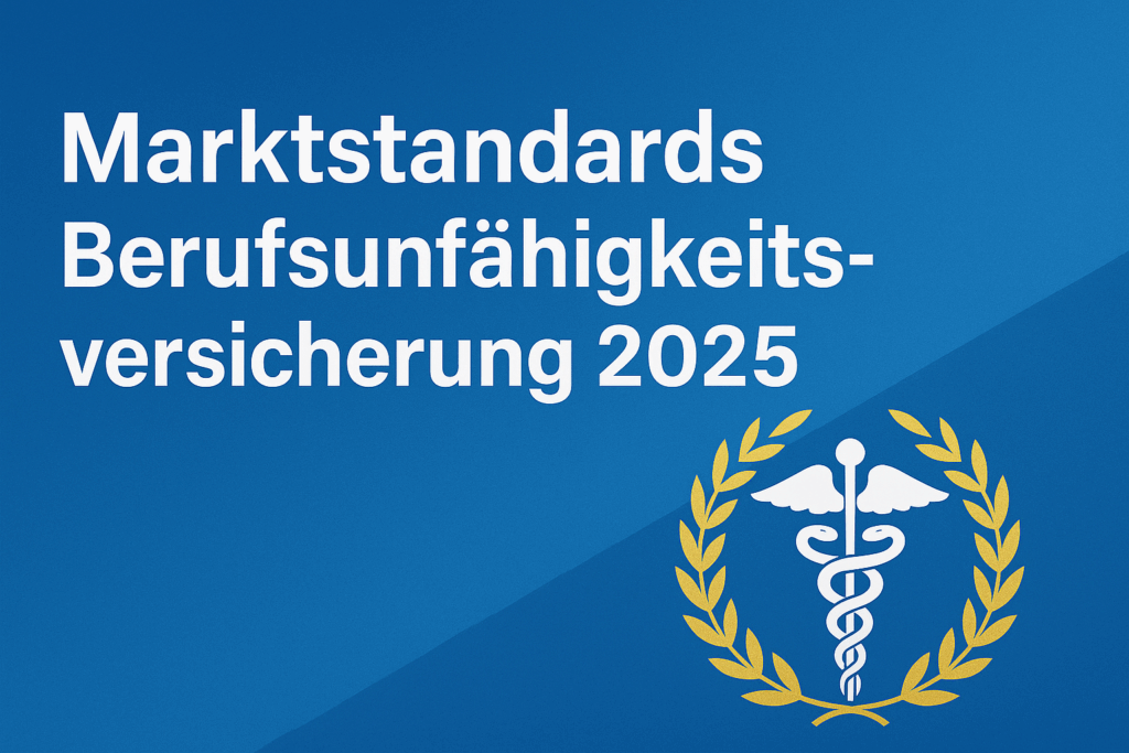 Beitragsbild Marktstandards Berufsunfähigkeitsversicherung Ärzte 2025 mit blauem Hintergrund und medizinischem Symbol