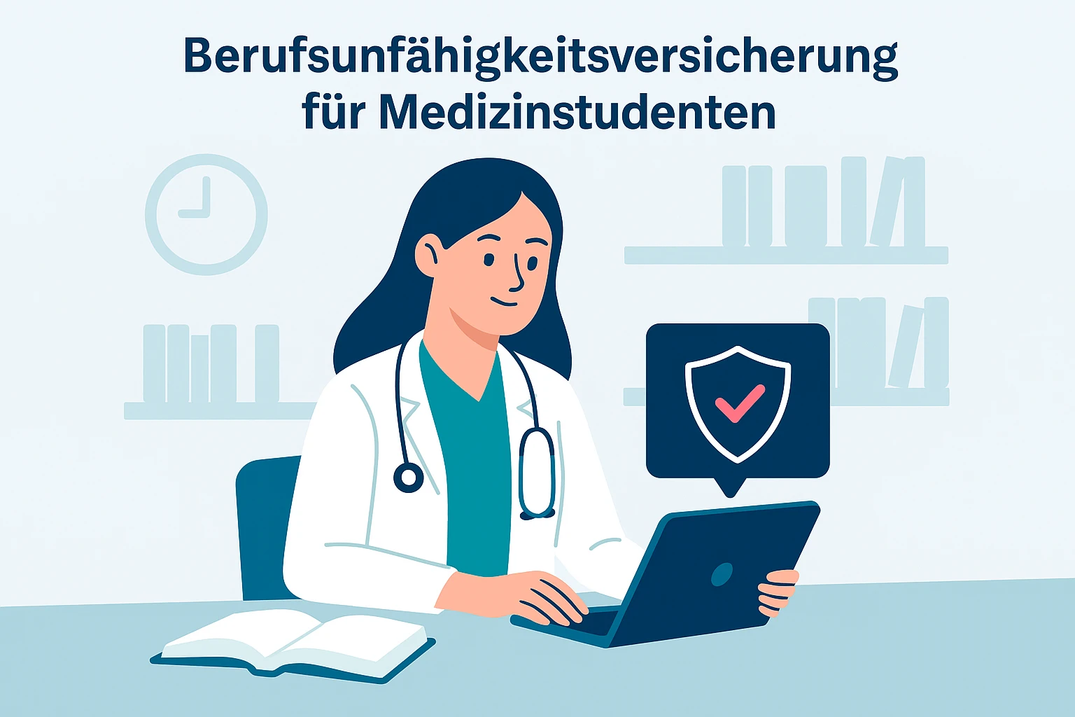 Illustration: Medizinstudent informiert sich über Berufsunfähigkeitsversicherung