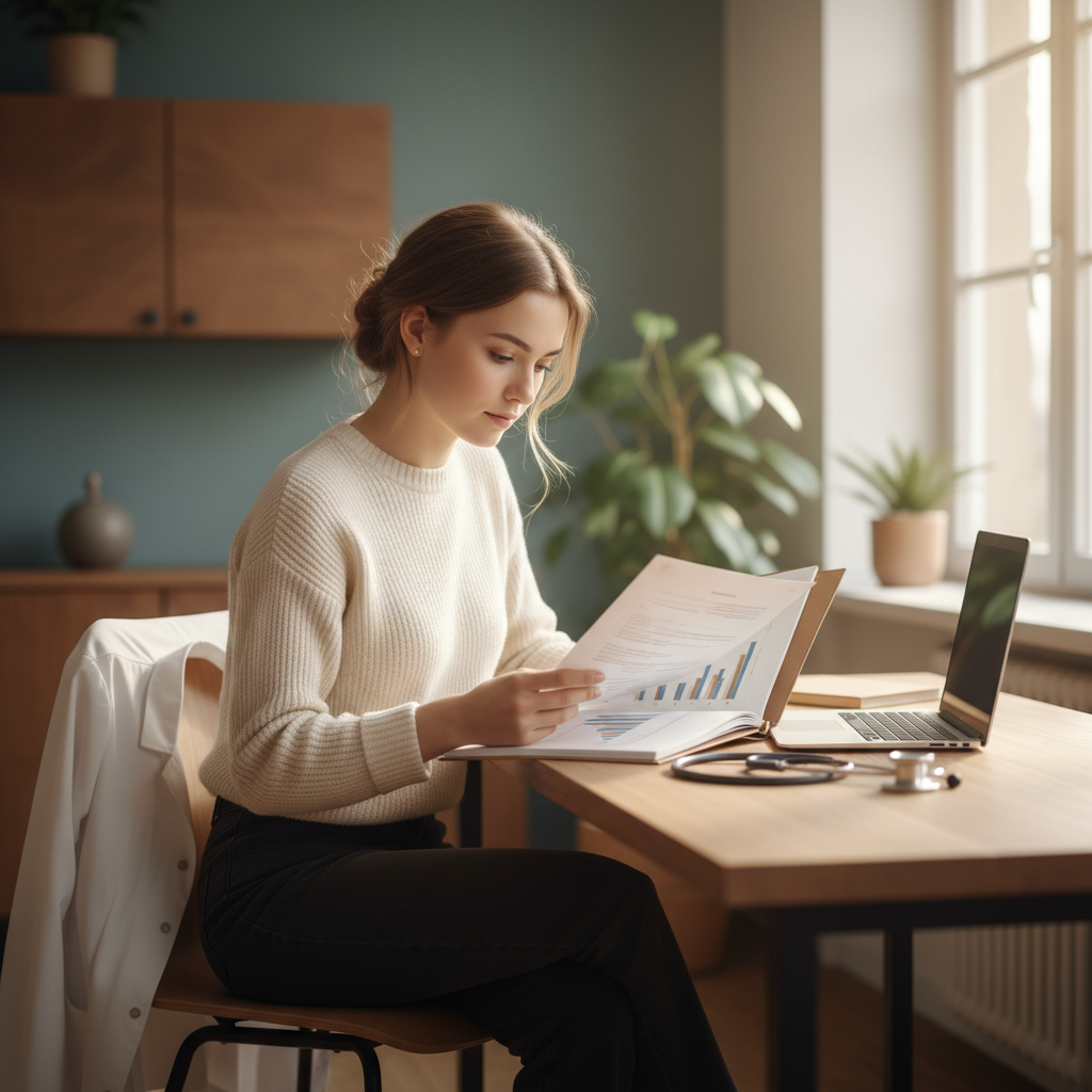 Illustration: Medizinstudent informiert sich über Berufsunfähigkeitsversicherung