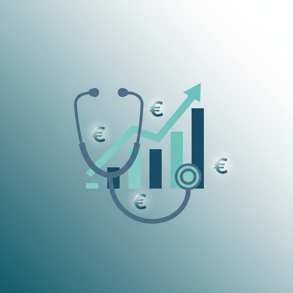 Stethoskop mit aufsteigendem Balkendiagramm und Euro-Symbolen – Symbolbild für den Tarifrechner/Gehaltsrechner Ärzte zur Berechnung des Arztgehalts nach Tarifvertrag